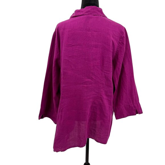 Vtg Linen‎ Shirt Womens 1X Button Up Top Purple Lagenlook V Neck Oversized Tunic - Picture 8 of 8